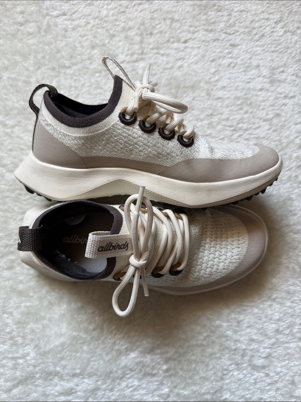 Allbirds Dasher Utility Cream and Brown Knit Sneakers Size 5.5 - Picture 2 of 6